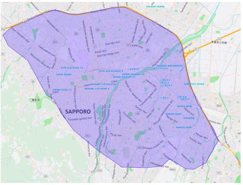 札幌市エリアの範囲の地図画像