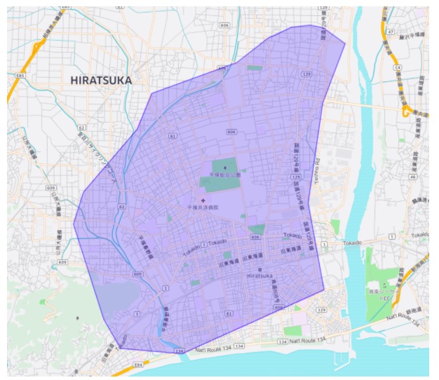 横須賀市エリアの範囲の地図画像