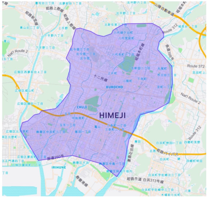 姫路市エリアの範囲の地図画像