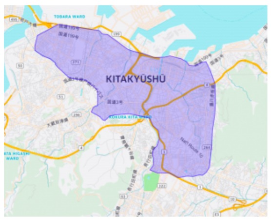 北九州市エリアの範囲の地図画像