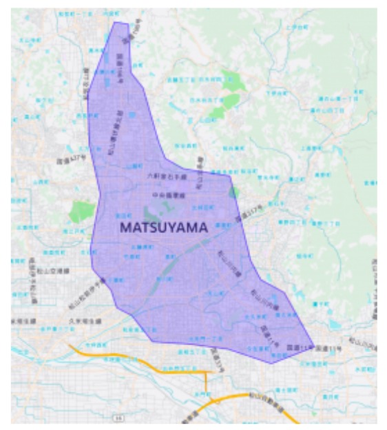 松山市エリアの範囲の地図画像