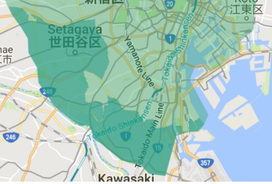 大田区エリアの範囲の地図画像