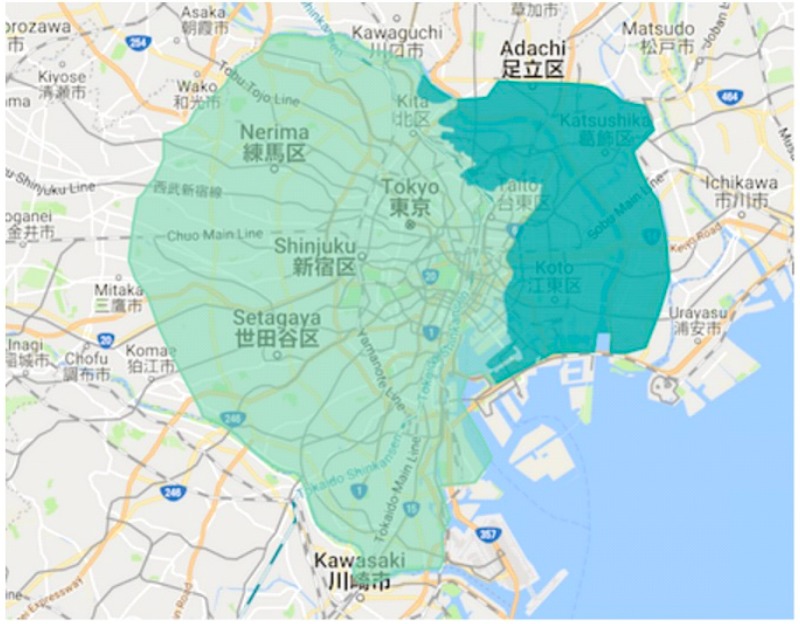 墨田区エリアの範囲の地図画像