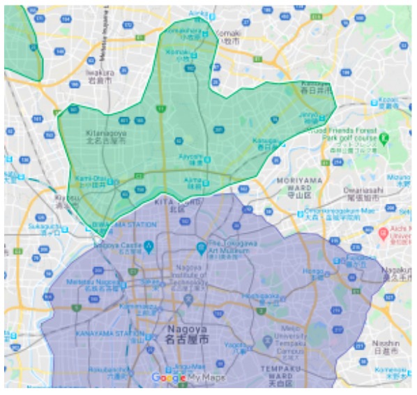 名古屋市エリアの範囲の地図画像