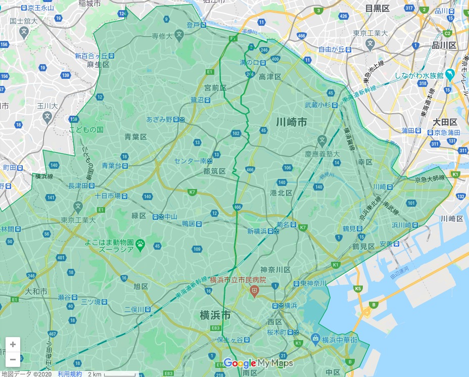 川崎区エリアの範囲の地図画像