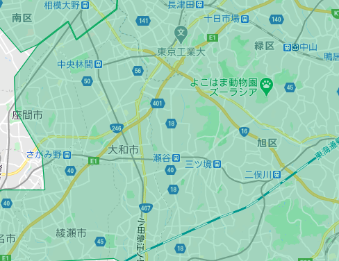 大和市エリアの範囲の地図画像