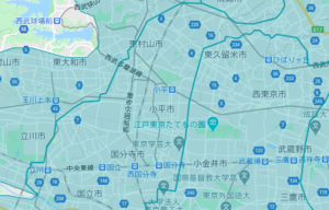 小平市エリアの範囲の地図画像