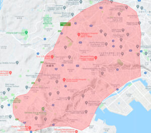 沖縄市エリアの範囲の地図画像