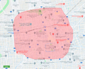 佐賀市エリアの範囲の地図画像