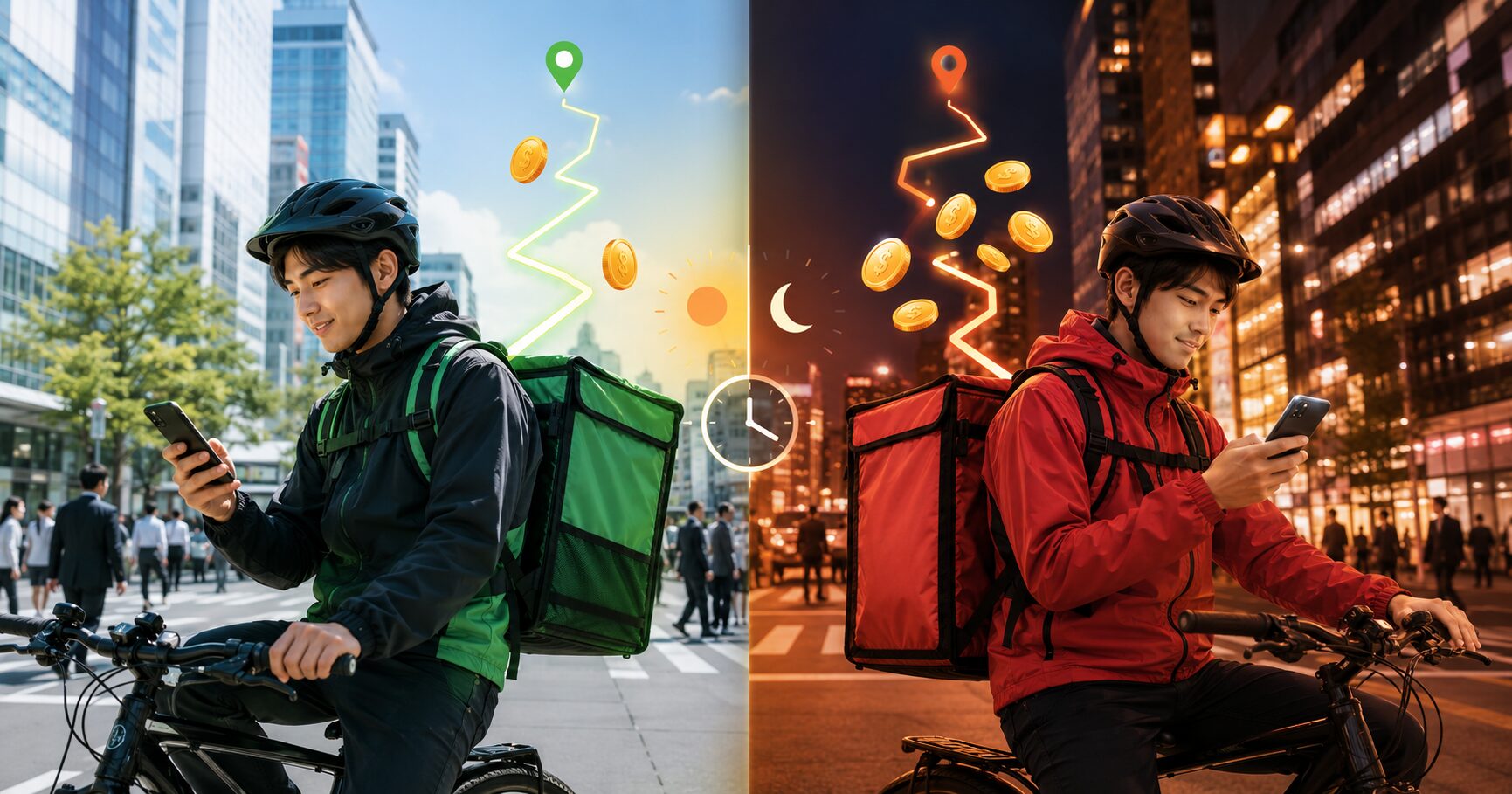 Uber Eatsと出前館の稼ぎやすさを時間帯で比較