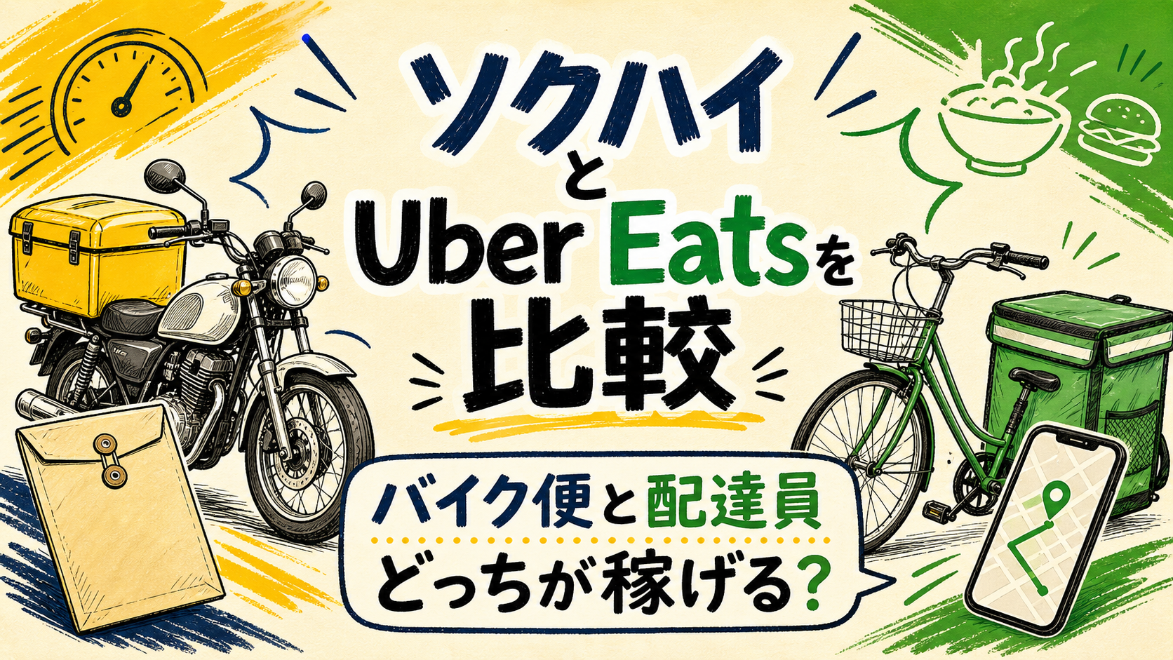 ソクハイのバイク便とUber Eats配達員を比較