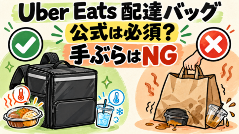 Uber Eats 配達バッグは公式必須か、手ぶらはNGと解説するアイキャッチ